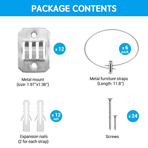 Furniture Anchors (6 Pack) Metal Anti Tip Furniture Straps For Baby Proofing Adjustable Child Safety Wall Furniture Anchors Kit #TOP7