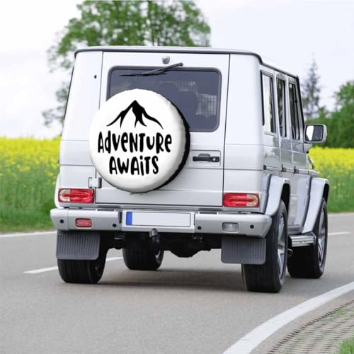 Image of Adventure Awaits Travel Spare Tire Cover Mountains Vintage White Polyester Universal Wheel Tire Cover for Trailer Camping Weatherproof for Rv SUV Truck Camper Travel 15 inch, STC118