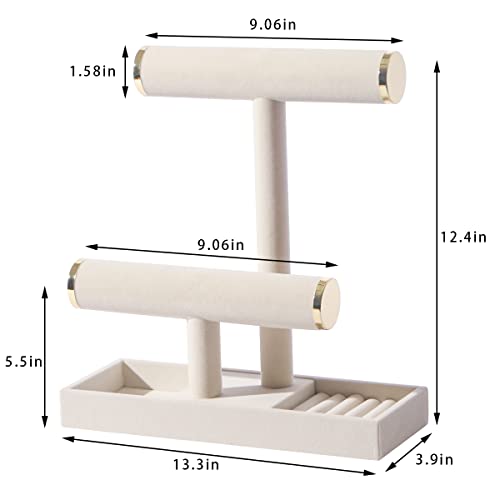 Image of ByKen 2 Tier Jewelry Holder,Necklace Bracelet Organizer Stand (Beige&Gold)