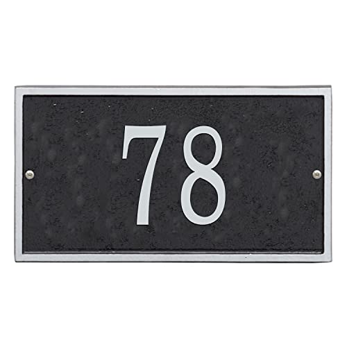 WHITEHALL Custom Address Sign House Numbers for Outside Modern Address Signs for Houses Cast Metal Address Plaque, Rectangle 11" x 6.25" - Black with Silver Numbers