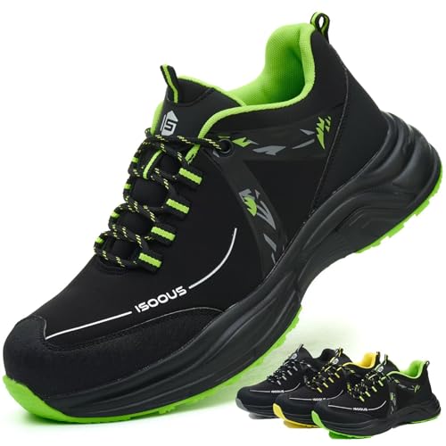 ISOOUS Arbeitsschuhe Herren Sicherheitsschuhe Damen Leichte Atmungsaktiv Stahlkappenschuhe rutschfeste mit Stahlkappe Grün 44 ISOOUS Arbeitsschuhe Herren Sicherheitsschuhe Damen Leichte Atmungsaktiv Stahlkappenschuhe rutschfeste mit Stahlkappe Grün 44