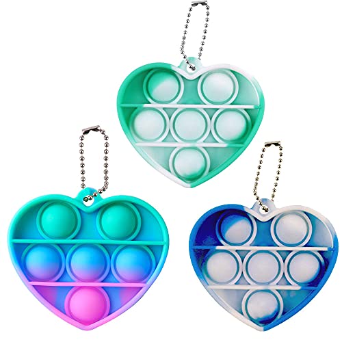 3PCS Mini Push Pop Bubble Fidget Sensory Toys, Small Keychain Anti-Anxiety Stress Relief Washable Silicone Squeeze Colorful Hand Toys for Kids Adults, Family, Office, Students, and Friends Gifts