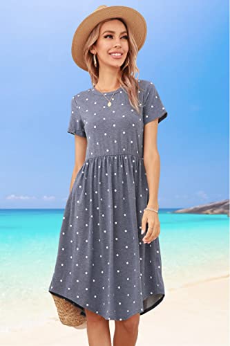 Lainab Women's Polka Dot Summer Midi Work Casual Dress Blue S #TOP2