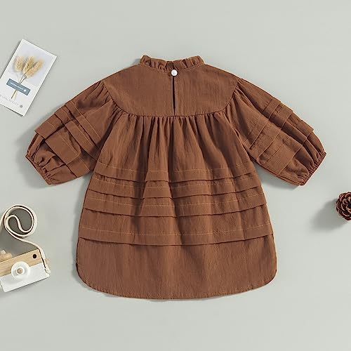 Hoanselay Toddler Baby Girl Smocked Dresses Solid Color Puff Long Sleeve Casual Dress Summer Fall Ruffle A-Line Dress (Coffee, 1-2 Years) #TOP5