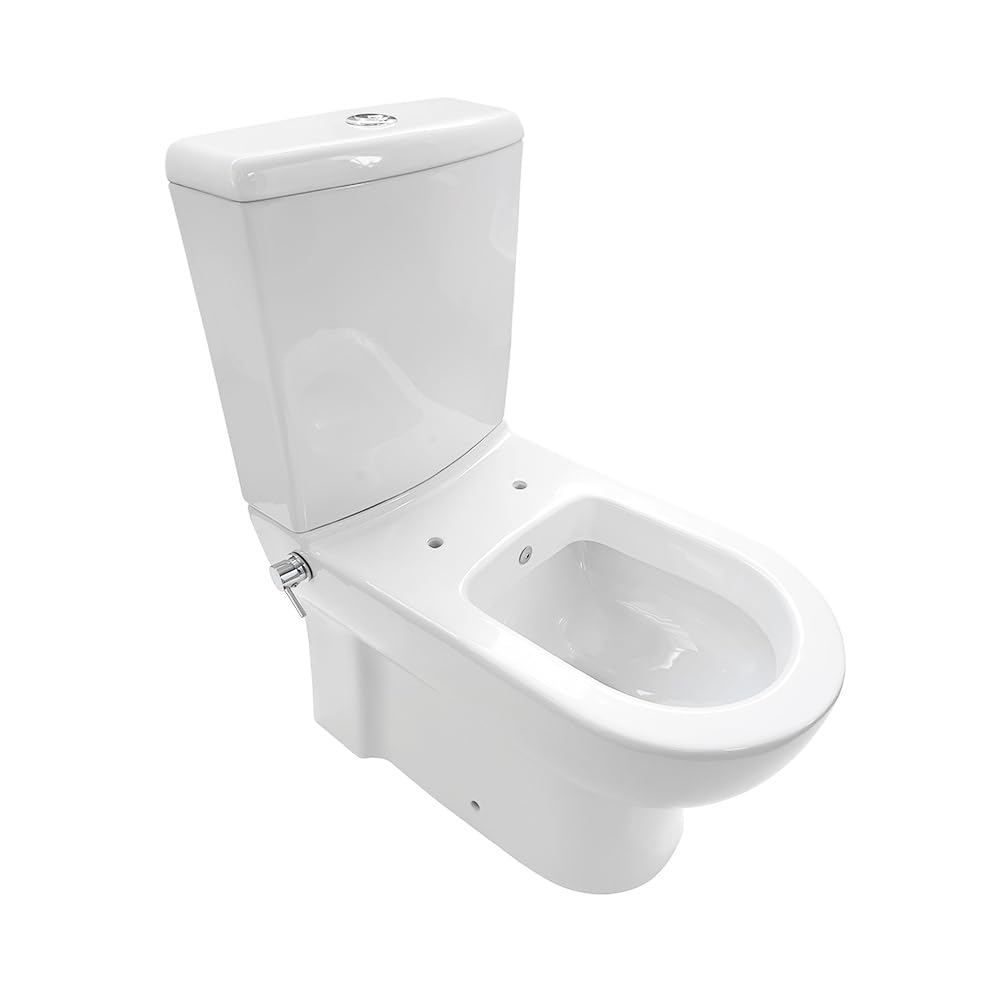 Belvit Juego completo con cisterna de inodoro, tapa de cierre suave, grifo mezclador integrado, salida de pared o suelo, lavado silencioso, color blanco