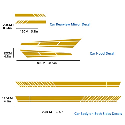 Qianbao 6Pcs Car Side Sticker Rear View Mirror Stickers Auto Hood Sticker Body Racing Sports Decals Set Stripe Graphics Body Sports Decoration Decals Gold #TOP1