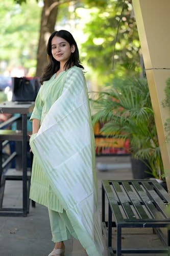 Image of ANNI DESIGNER Women Cotton Blend Kurta with Pant & Dupatta