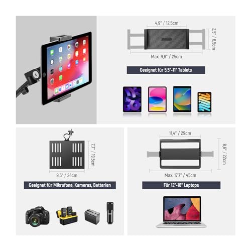 NEEWER Live Streaming Ständer mit Rollen, Overhead Kamera Mount Bodenständer, Stativ mit Mikrofonarm, Telefon/Tablet/Laptop Halterung, All in One Webcam Ständer für Video Live Broadcast Podcast, DS010