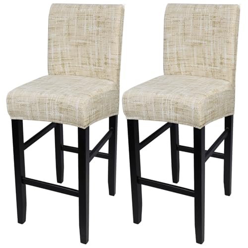 Image of SearchI Bar Stool Covers Set of 2, Stretch Washable Barstool Seat Covers, Counter Height Chair Covers for Kitchen Dining Room Cafe (Beige Linen-Look Print)