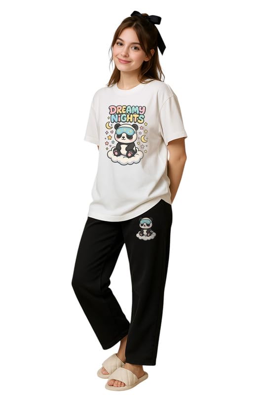 Womens Cotton Nightwear Set | Dreamy Nights Printed T-Shirt with Relaxed Fit Pajama | Perfect for Sleep & Home-image-35