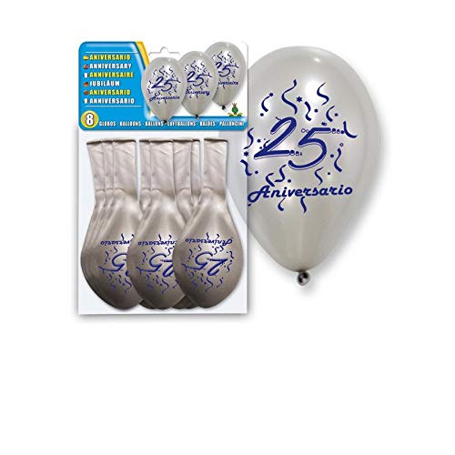 Vasara Set de 8 Globos Plata 25 Aniversario - Bodas de Plata
