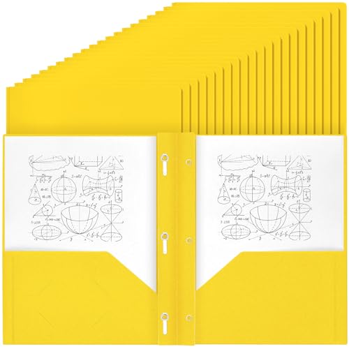 Lincia 100 Pcs Plastic Folders with 3 Prong Fasteners, Yellow