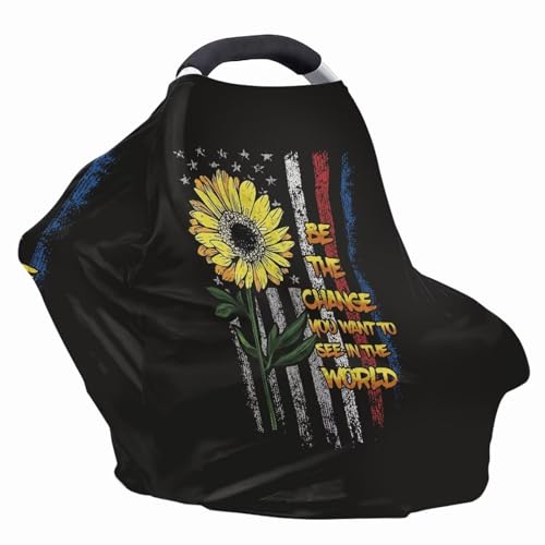 Image of Sunflower USA Flag Car Seat Covers Dust Cover Nursing Breastfeeding Covers for Babies Stretchy Multi-Use Multifunctional Breastfeeding Shawl Privacy Protection