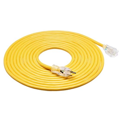 AmazonBasics 12/3 Heavy Duty SJTW Lighted Extension Cord, Yellow, 25 Foot