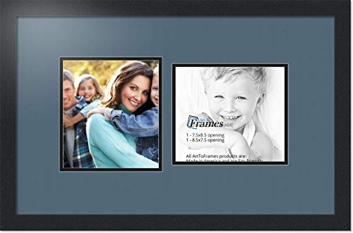 ArtToFrames Collage Photo Frame Double Mat with 2-7.5x8.5 Openings with Satin Black Frame and Dutch Blue mat.