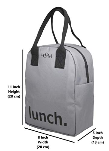 Image of HOOM Insulated Lunch Bag for Office Men, Women and Kids, Leak Proof Water Resistant Polyester Made Lunch Tiffin Bag with Quotes (Black Keep Calm It's Lunch Time)