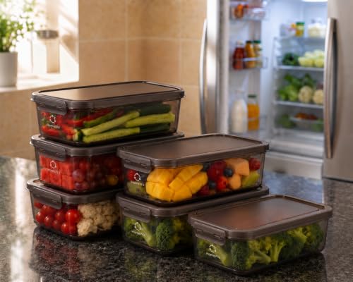 Image of HomeWiz Fridge Storage Containers 1200ml x6 | Air Tight Storage Container Set | Fridge Organiser Storage Boxes |Food Grade BPA-Free Plastic Containers |Stackable, Transparent, for Fruits & Vegetables