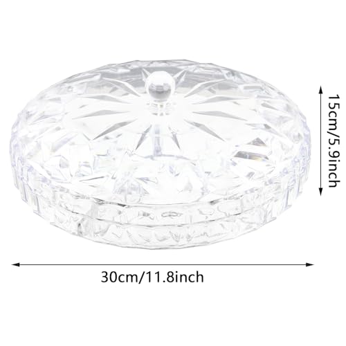 6 Sections Clear Veggie Tray Fruit Platter with Lid 12 Inch Round Plastic Serving Tray for Veggies Snack Candy Cookies