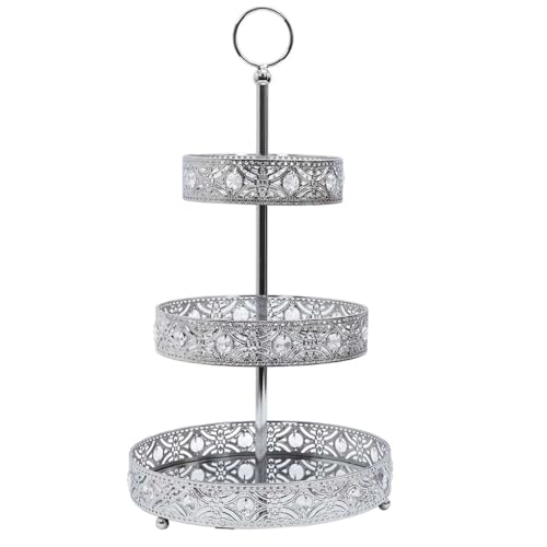 HOME DECO FACTORY - KA0113 Plateau Décoratif Métal Argenté 3 Étages, Réceptions et Décoration Intérieure, Facile à Entretenir, Design Élégant, Taille...