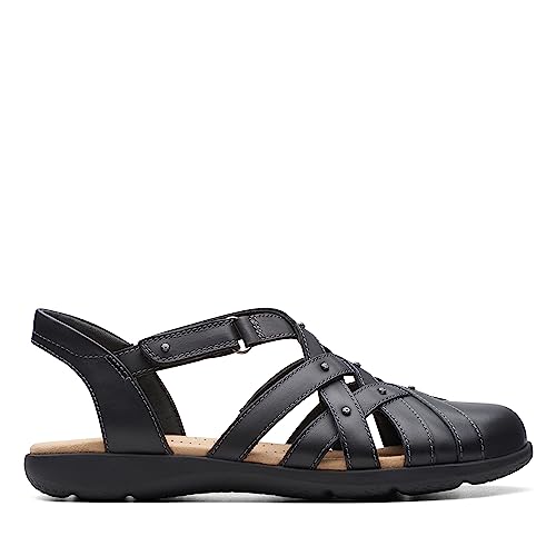 Clarks Collection Women's Elizabelle Sea Fisherman Sandal, Black Leather, 8.5 Medium US