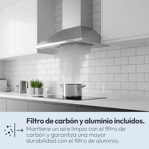 Miniatura 3 de Candy CCE117/1X, Campana extractora 70 CM, 3 Niveles de Potencia, 65W, 305M3/H, Filtros de Carbono, 2 Paneles Aluminio Antigrasa, Iluminación LED, 56/62DB, Clase C, Acero Inoxidable