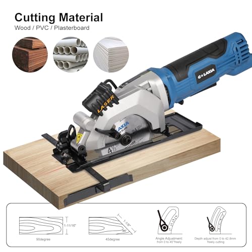 Image of Mini Circular Saw, 4Amp 3500RPM Corded Circular Saw with Laser Guide, Rip Guide, Compact Saw with 2Pcs 24T TCT Blades for Wood Cuts