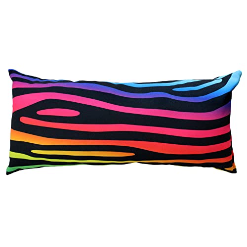 Everything Comfy Zebra Print Decorative Pillow, 16x6 Inch, Rainbow Gradient/Black, Made in The USA