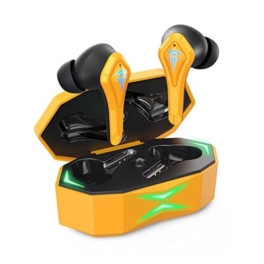 Gaming Wireless Earbuds, QTREE Bluetooth 5.2 in-Ear Game Earphones 50ms Low Latency IPX5 Noise Cancelling Mic, 36H Play time Headphones, Gaming/Deep Bass Music Mode for iPhone and Android(Yellow)