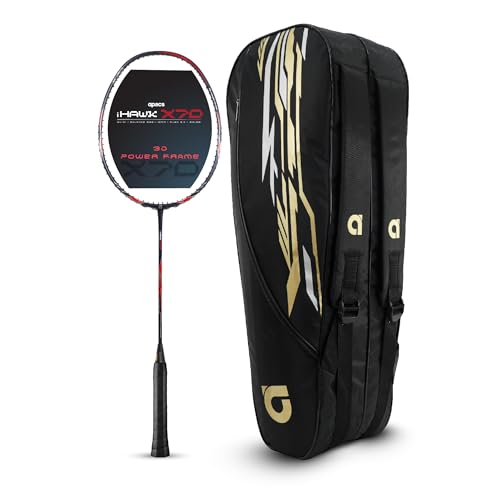 Image of Apacs iHawk X70 (Unstrung) Full Graphite Ultra Strong Carbon Fibre Badminton Racket with Falcon Kit Bag | 82-84g | 35 LBS Max Tension | 3D Power Frame | Made in Vietnam (Black)