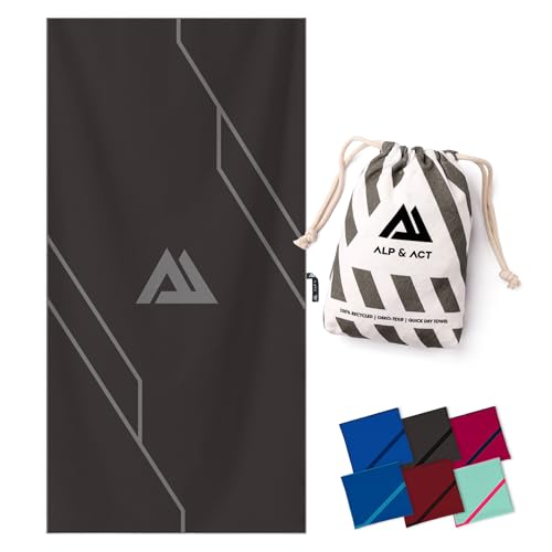 ALP & ACT Mikrofaser Handtuch für Fitness & Sport - 100% Recycelt - EXTRA KOMPAKT & saugfähig - Sporthandtuch für Gym, Yoga, als Saunahandtuch - Microfaser Handtücher & Fitnesshandtuch - grau, 180x90