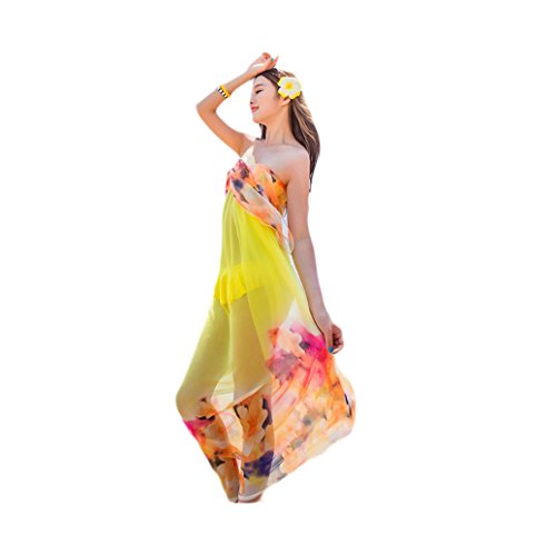 Ropa de playa exclusiva pareo de gasa Lily Yellow 190 cm con flores elegantes