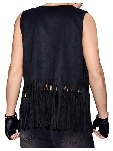 GORGLITTER Men's Fringe Western Vest Open Front Cowboy Vest Jacket 70s Outfits Tassel Tops2