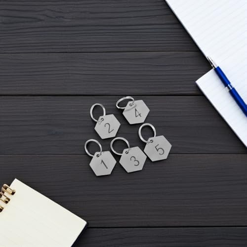 Porte-clés en acier inoxydable argenté avec marquages numérotés - 6