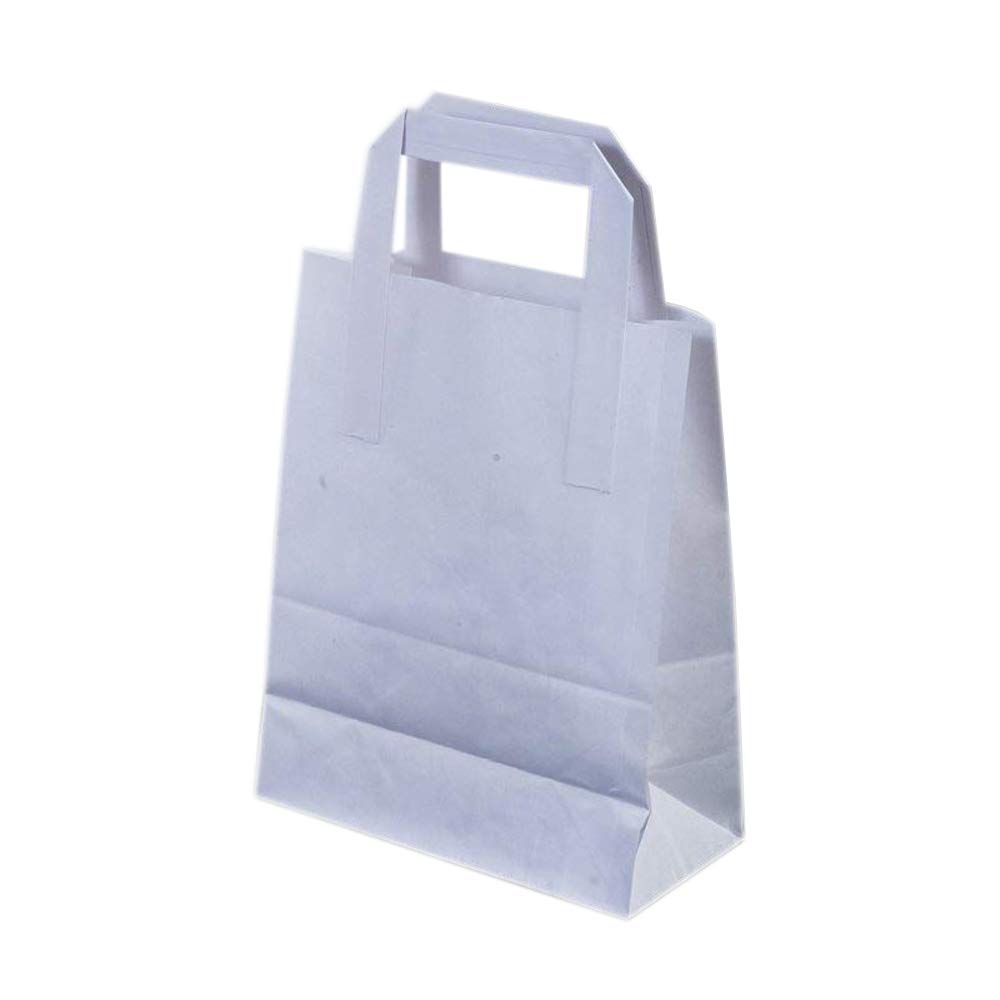 Marent White 100 X Paper Carrier Bags With Flat Handles - 18Cm X 22Cm X 8Cm By