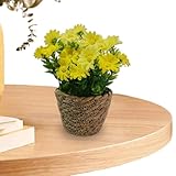 Macetero de margaritas artificiales, arreglo floral con margaritas en maceta de ratán | Flores artificiales en maceta para decoración de cena en restaurante