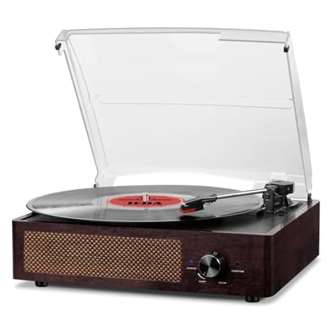 Vinyl Record Player Turntable with Built-in Bluetooth Receiver & 2 Stereo Speakers, 3 Speed 3 Size Portable Retro Record Player for Entertainment and Home Decoration Cover