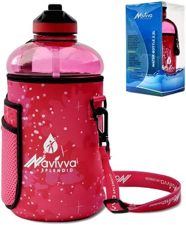 NAVIVVA SPLENDID Large 2L Water Bottle with Neoprene Cover and Straw Lid - Dishwasher Safe, Portable, Eco-friendly with Carry Handle  Huge 2.2 litre Capacity  Refill Once per Day  Great for Sports Gym Fitness & Travel
