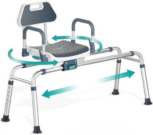 Sliding Shower Chair Tub Transfer Bench with Swivel Seat, Shower ...
