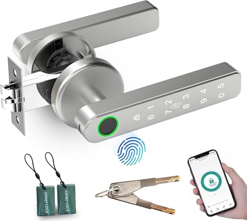 Smart Lock - Fingerprint Door Lock with Handle, Keyless Entry Door Knob with APP/Digital Code/Keys/Fingerprint/IC Card, Electronic Keypad Deadbolt Lock for Home Hotel Bedroom Security,Auto Lock by UCMDA - Used condition - CA$65.09