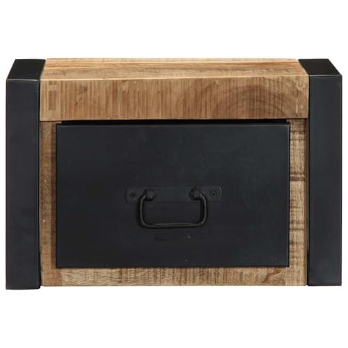 Generico Mesita de noche 40 x 35 x 25 cm de madera maciza en bruto de mango, mesitas de noche, 4015945