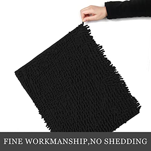 Luxury Chenille Bathroom Rug Runner Large,Extra Soft and Cozy, Non-Slip,Super Absorbent Water, Machine Washable Dry, Shaggy Bath Mats for Bathroom Bedroom,20x36 Inches,Black