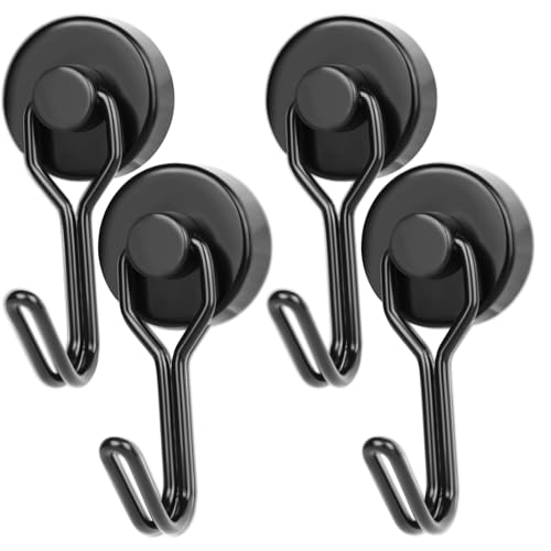 【4個セット】マグネット フック 磁石 フック 超強力 直径20mm 付きステンレス製 防錆 垂直耐荷重10kg 収納 フック キッチン用 オフィス用 冷蔵庫 玄関キー ホルダー 浴室 お風呂 壁掛け用 (ブラック)