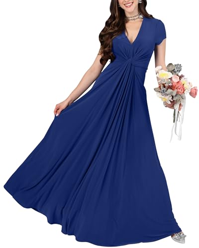 Image of KOH KOH Womens Long Flowy Cap Sleeve Empire Waist Cocktail Maxi Dress Gown