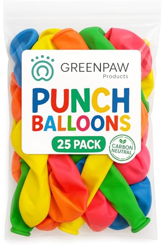 Green Paw Products 25 NEON PUNCH BALLOONS | Ideal Party Bag Filler and Pass the Parcel | Very Durable | Perfect for both boys and girls birthday parties