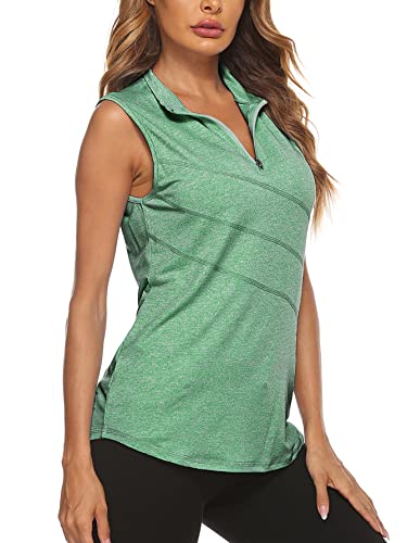 Image of Koscacy Women's Sleeveless Golf Tennis Polo Shirts Zip Up Dry Fit Workout Tank Tops Athletic Shirt