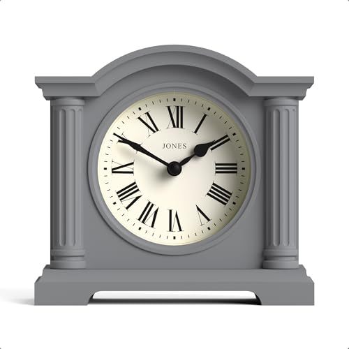 JONES CLOCKS® Kensington Mantel Clock | Small Classic Arch top Clock | Gray | Stylish & Contemporary | Ideal for Desk, Mantelpiece, Bookshelf or Bedside