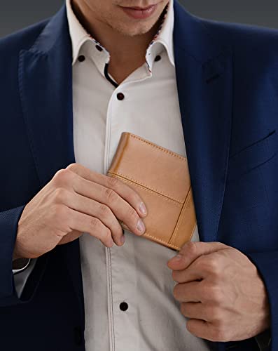 Mens Wallet RFID Genuine Leather Bifold Wallets For Men, ID Window 16 Card Holders Gift Box