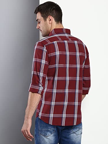 Image of Dennis Lingo Men's Checkered Bottle Slim Fit Cotton Casual Shirt with Spread Collar & Full Sleeves