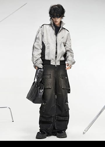 Baggy Cargo Pants for Men Women Wide Leg Jeans Y2k Hip Hop High Waisted Pants Casual Streetwear Grunge Clothes Black2