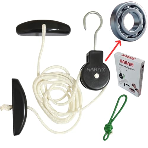 Image of AARAM Pulley with Rope and Door Strap, Easy to Use Exercise Equipment for Frozen Shoulder and Hand /Arm Exercise Material Nylon Plastic, Smooth Action Pulley (Black & Off White)